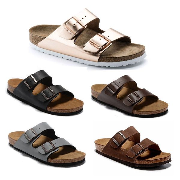 

arizona women's flat sandals women double buckle famous style summer beach design shoes genuine leather slippers 36-47 new 2020, Black