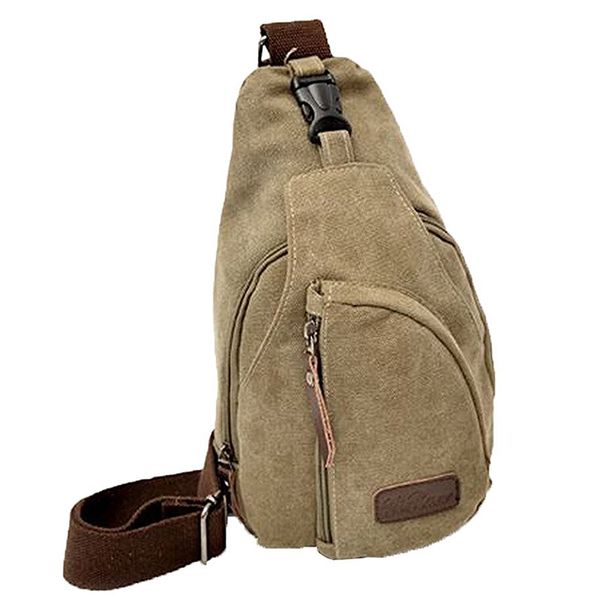 

canvas men shoulder bag breast pocket crossbody sports bag, khaki