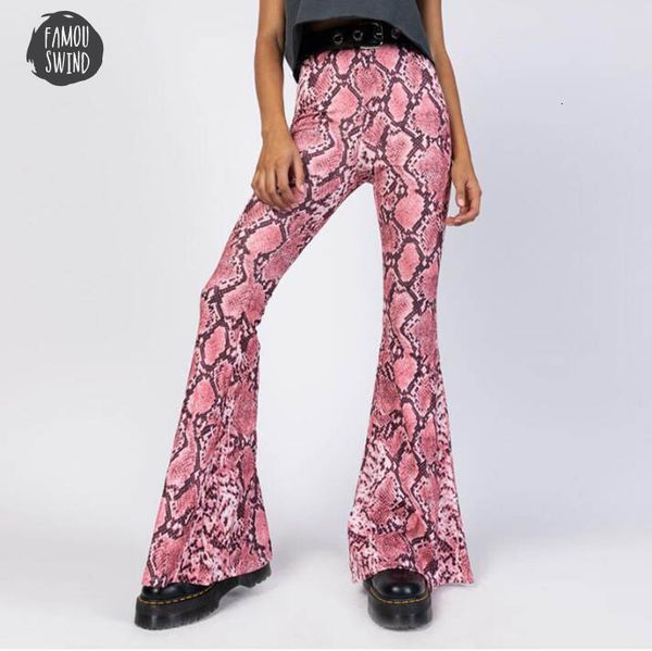 

print pants snake wide leg women trousers high waist bodycon ladies flare pants female casual winter skinny pants, Black;white