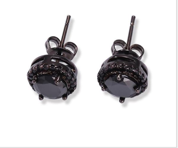

euro-american fashion trend hip-hop new personality four-claw black zircon ear nail round square transparent high-quality zircon ear nail, Golden;silver