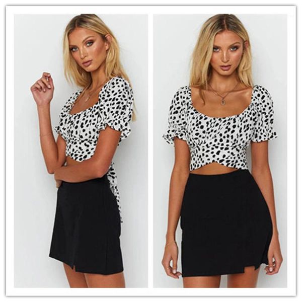 

casual ladies clothing bow polka dot short sleeve crop womens designer t shirt womens designer crop top, White