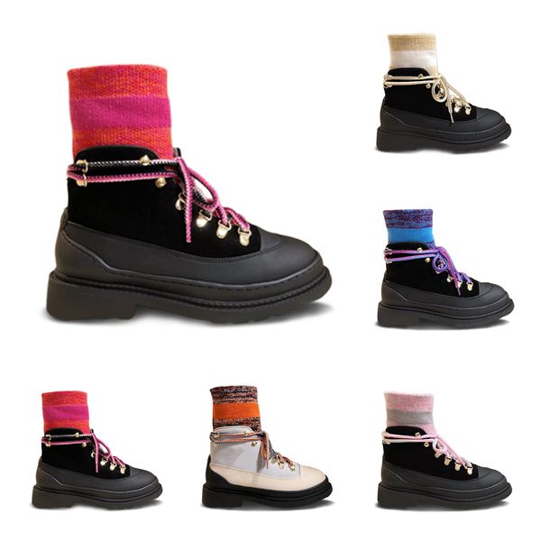 

2019 new designer women shoes fashion british boots round toe socks motorcycle boots lace-up fashion embroidered ankle boots, Black