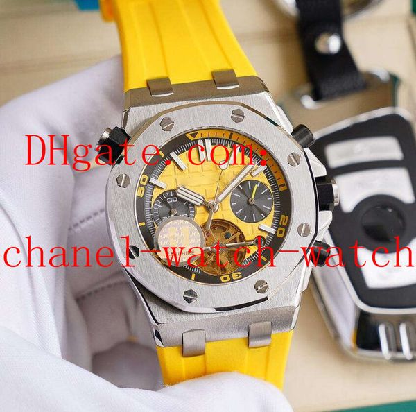 

6 style unworn offshore 44mm flywheel mens automatic mechanical watches men's wristwatches black rubber band transparent back, Slivery;brown