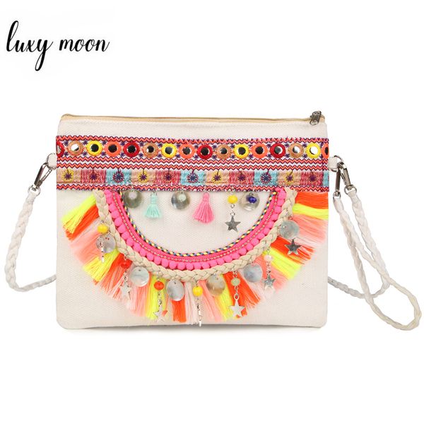 

ручная вышивка женщин сумки плеча богемского бисера кисточкой кошелек vintage canvas пляжные сумки женский национальный ветер сцепления