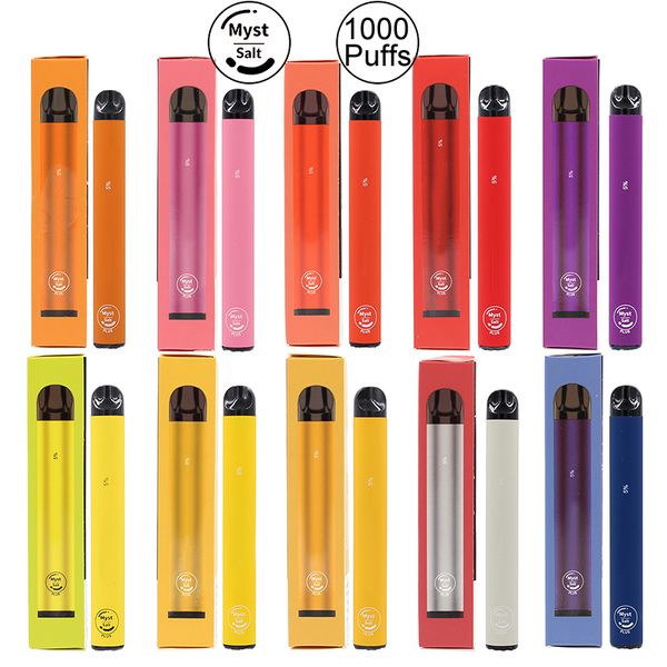 

Оригинал Myst Salt Plus Одноразовые устройства Vape Pen 1000 + пуфы 650mAh Аккумулятор 3,2 мл Предварительно заполненные Starter Kit Портативный стручки испарителем Ecig Vapor
