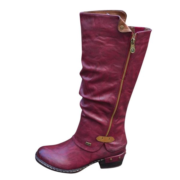 

women fashion western style cowboy riding boots casual knee middle tube boots large size high women's new 103, Black