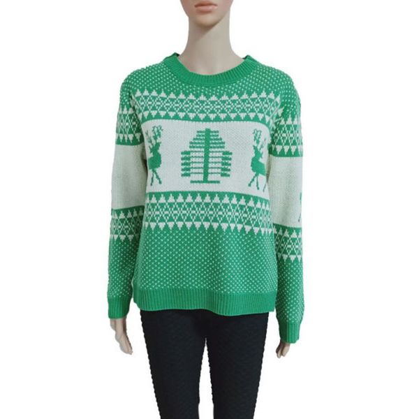 

christmas sweater 2019 winter new women fashion casual snowflake elk jacquard print sweater loose o-neck pullovers knitted, White;black