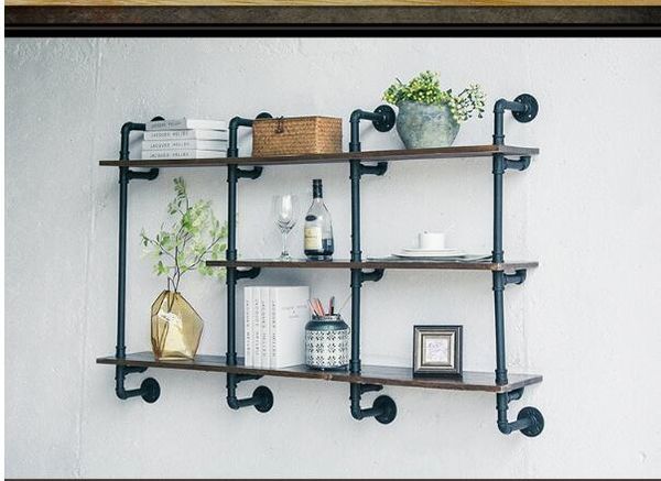 Suportes de armazenamento de prateleira de parede armário criativo Racks de madeira maciça Partição Laminada Bookshelf Hangings para a decoração da sala de estar