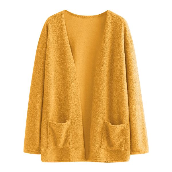 

casual woemn coat 2019 autumn winter open front woolen sweater lapel long sleeved women loose cardigan long coat female trench, Black;white