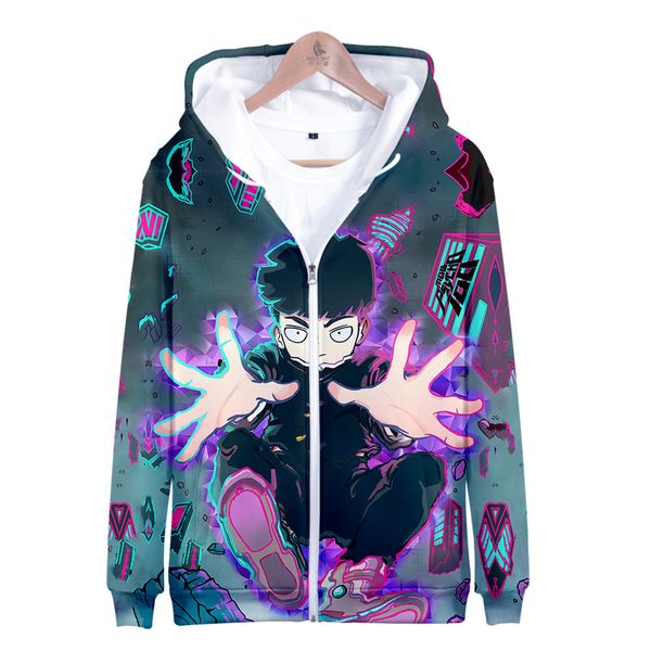

mob psycho 100 hoodies sweatshirt 3d casual long sleeve zipper clothes 2019 hip kawaii korean, Black