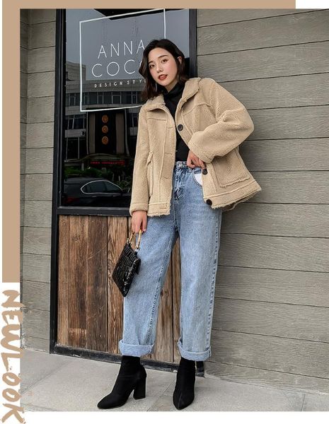 

твидовое зимнее шерстяное пальто женщины офисные дамы смешанные пальто с пуговицами карман повседневная тонкая толстая женская верхняя одежд, Black