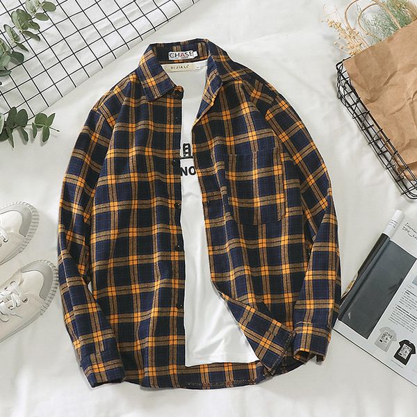 

hong kong style mens plaid shirt autumn new loose long-sleeved cardigan mens factory direct wholesale, White;black