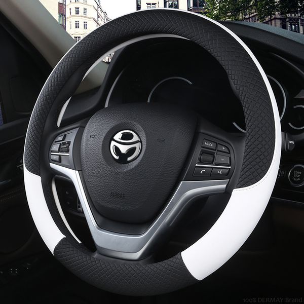 

100% dermay brand leather universal car steering-wheel cover 37cm-38cm car-styling sport auto steering wheel covers anti-slip