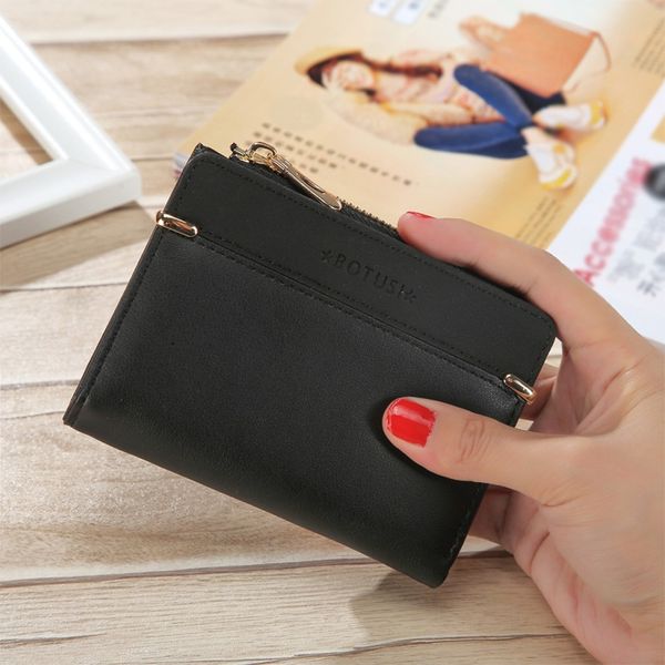 

fashion women zipper short wallet coin purse holders multi-card position clutch wallets female purses phone pocket card holder, Red;black