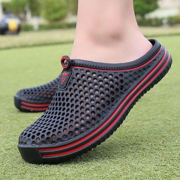 

comfortable men pool sandals summer outdoor beach shoes slip on garden clogs casual water shower slippers unisex, Black