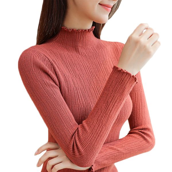 

half turtleneck sweater women new autumn winter knit bottom pullover solid slim long-sleeve short female knitwear jumper 373, White;black