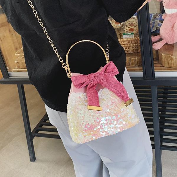 

lovely crossbody bag party sequin butterfly-knot shoulder bucket bag women 2020 fashion quality purse chain female girl handbags