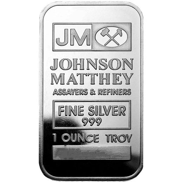 

JM Johnson matthey 1 oz Pure 999 silver Plated Bullion Bar 50*28mm high quality Non magnetic