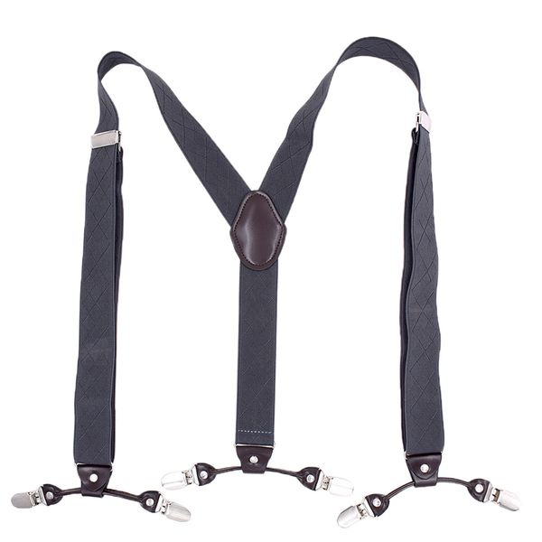 

men' elastic suspenders adjustable y-back 6 clip-on pants braces belts, White;black
