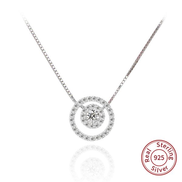 

2019 new 925 sterling silver chain necklace movement crystal round circle cubic zirconia pendant for women jewelry gift zk40