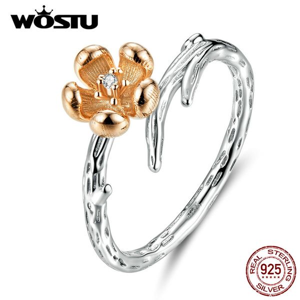 

wostu подлинного 925 sterling silver blossom цветок кольцо для женщин циркона обручальных колец lover мода уникальных dxr599 ювелирных издел, Golden;silver