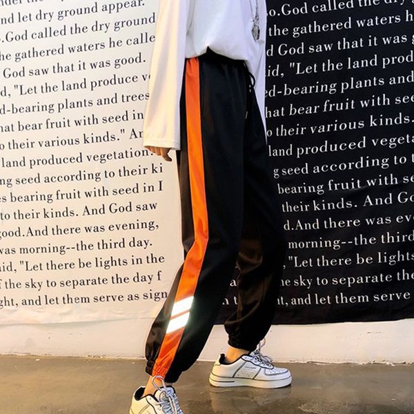 

fashion ladies harem pants side striped patchwork trousers loose hip hop harajuku pants reflective blocks slim, Black;white
