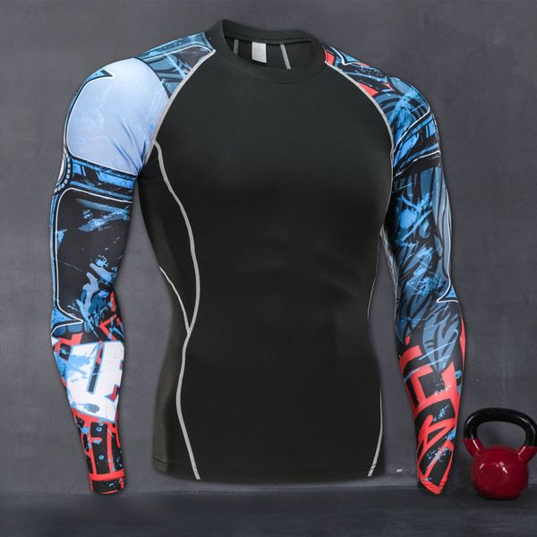 

long sleeves sports t-shirt 2019 quick dry compression running t-shirt for man long sleeve sports fitness gym basketball jersey, Black;blue