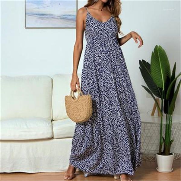

summer floral maxi dress elegant sleeveless v-neck strap holiday vacation sundress summer evening party flower long dress women boho beach, Black;gray