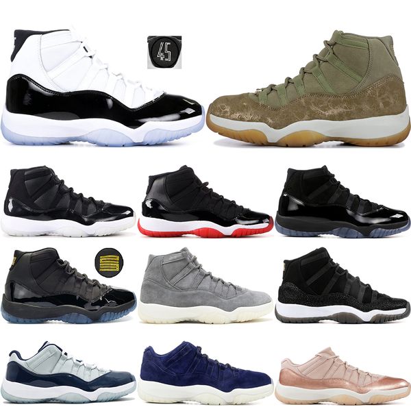 

11 11s platinum tint basketball shoes cap and gown gym red bred barons concord 45 olive lux mens sports designer sneakers 36-47, White;red