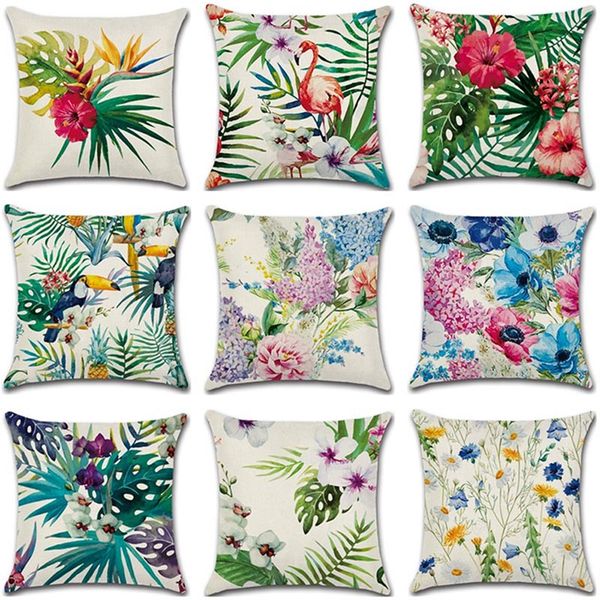 

floral printed pillow case rainforest leaves africa flower plants linen pillow cover comfortable chair sofa cushion cover