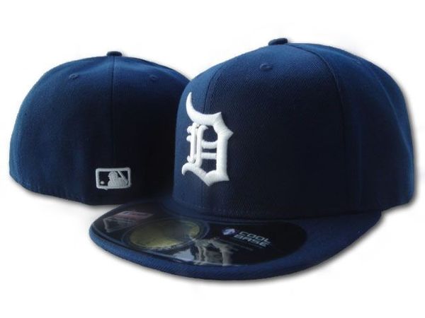 

2018 Men's Tigers Fitted Navy Blue Color Baseball Hats Flat Brim Sports Team Logo Embroidered Flat Full Closed Caps Cheap Bones Gorras
