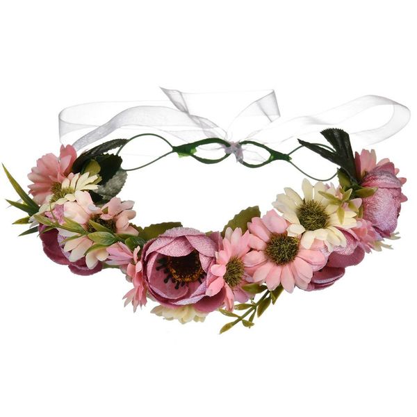 

mrwonder sunflower wreath pink rose bridal wedding headband romantic sweet headwear garland wedding beach summer holiday san0