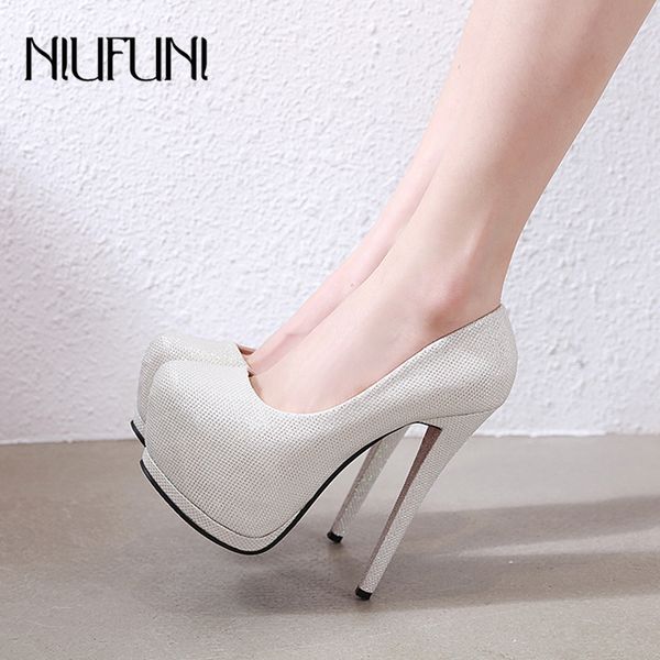 

niufuni 16cm high heels platform pumps fashion sequined cloth high heel shoes glitter party dress pumps white/black woman shoes