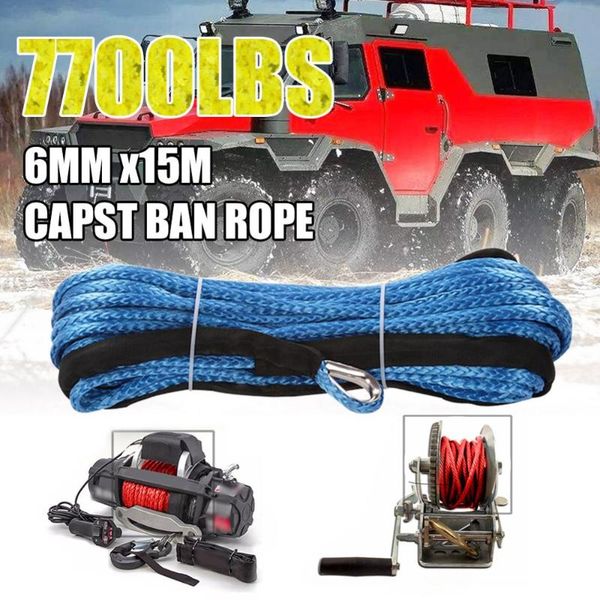 

winch rope string line cable with sheath gray synthetic towing rope 15m 7700lbs car wash maintenance string for atv utv off-road
