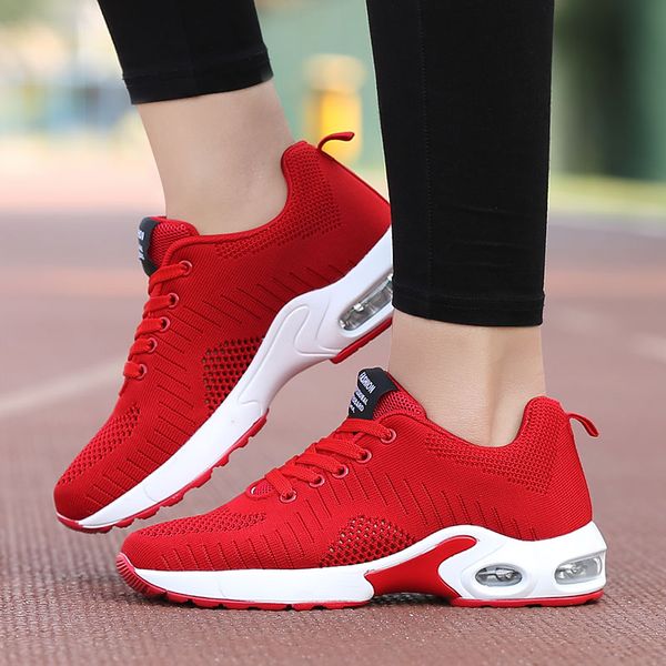 

bomkinta air mesh woman running shoes big size 42 cushioning sport shoe gym fitness breathable sneakers non-slip rubber sole red