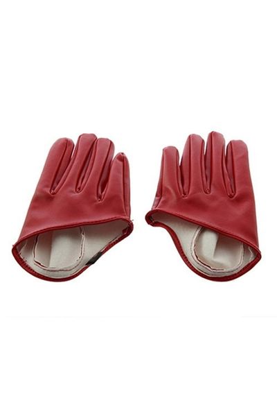 

women' faux leather glove five finger half palm gloves red, Blue;gray