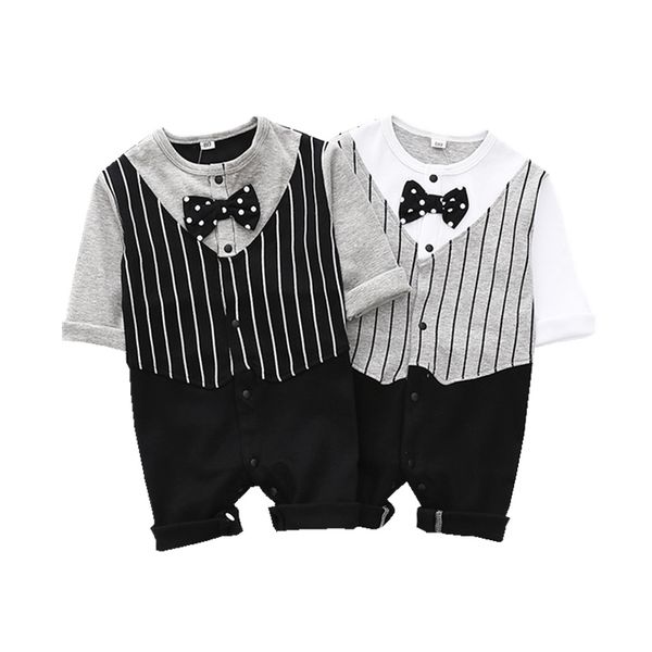 

little boy clothes long sleeve classical striped gentlman suits for kids boy cotton autumn formal boys romper suits with bowtie, Blue