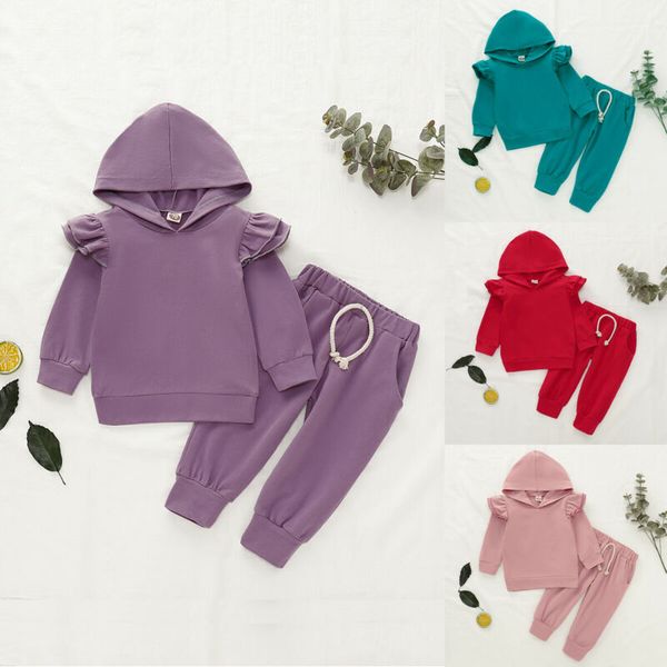 

2020 new fashion toddler baby girls clothes hooded sweatshirt pants tracksuit outfits set, White