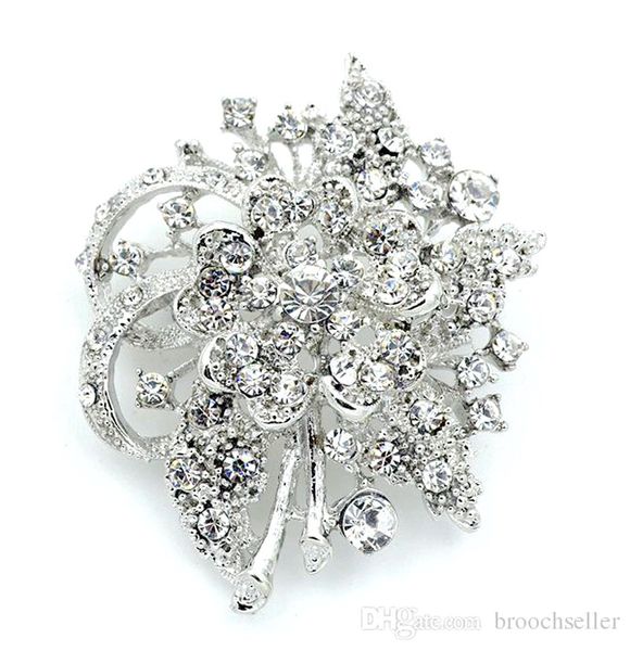 

2" rhodium silver tone clear rhinestone crystal diamond zinc alloy costume brooch pins, Gray