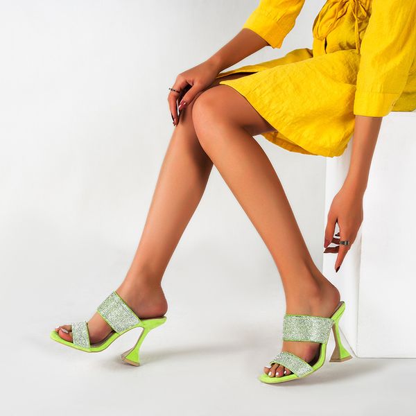 

summer women high heels slippers luxury crystal strap ladies sandals open toe roman female shoes fashion stiletto slides, Black