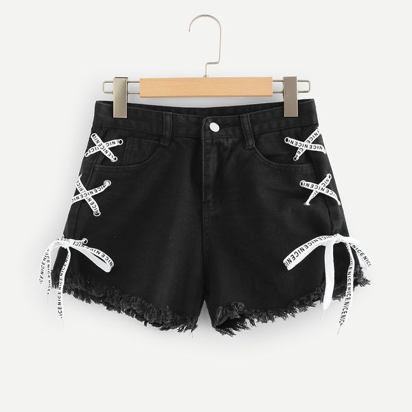 

spring and summer new women's denim black bandages fashion trend shorts solid color simple ladies denim shorts, Blue