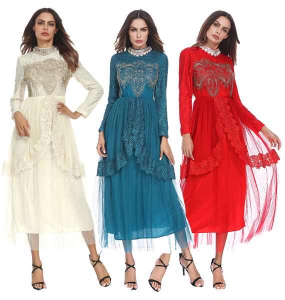 

кружевное шелковое марлевое шитье платье ближневосточное платье мусульманское платье невесты, Red