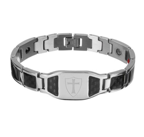 

black 22cm titanium steel carbon fiber four magnetic cross magnet bracelet black, Silver