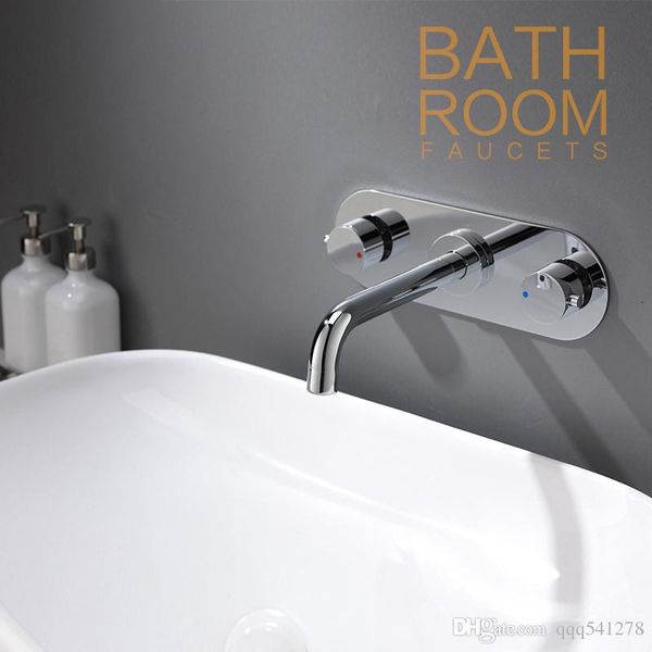 

brass wall mounted basin faucet two handle bathroom mixer tap and cold faucet chrome finish