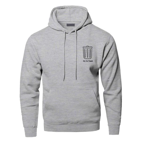 

trash can logo hoodies sweatshirts men funny hi,i'm trash hooded sweatshirt hoodie winter autumn fleece streetwear sportswear, Black