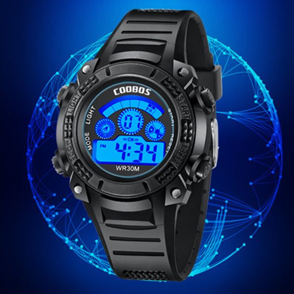 

coobos outdoor sports watch hiking waterproof electronic boy watch men led student multi-function male, Slivery;brown