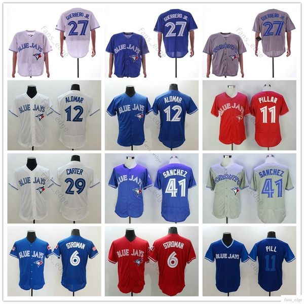 

stitched torontobluejays #6 marcusstroman 11 kevinpillar 27 vladimirguerrerojr. 41 aaronsanchez 12 robertoalomar 29 joecarter jerseys, Blue;black