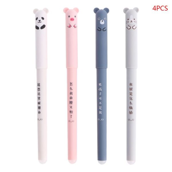 

4pcs cartoon animals erasable pen 0.35mm cute panda cat magic pens kawaii gel pens for school writing novelty stationery gifts