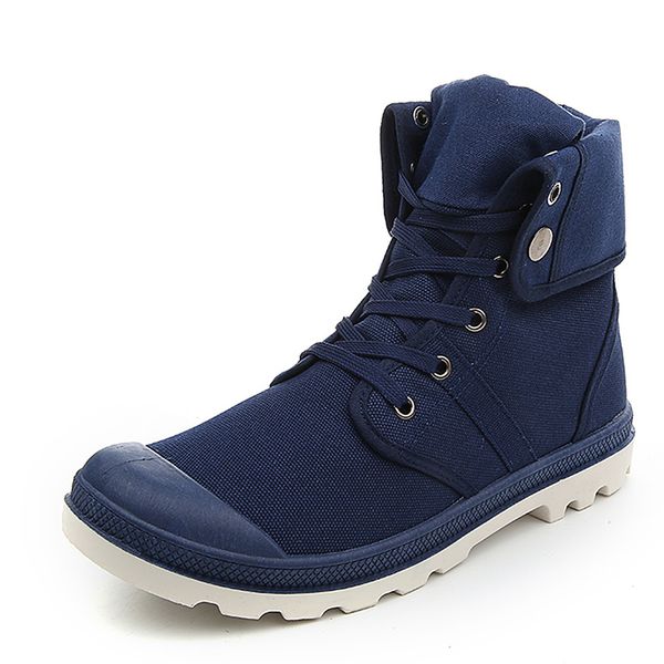 

Autumn Winter Men Canvas Boots Army Combat Style Fashion High-top Military Ankle Boots Non-slip Breathable Canvas Shoe, Blue