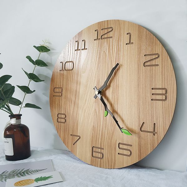 

12 inch wall clock living room bedroom decoration creative wood grain mute wall clock